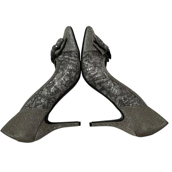 J.Renee Henretta Silver Sequin Bow Glitter Pointed Heels Size 9.5 Formal Wedding - Picture 7 of 15